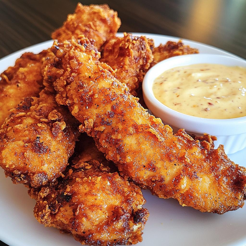 Crispy Fried Chicken Strips with Cheesy Dip