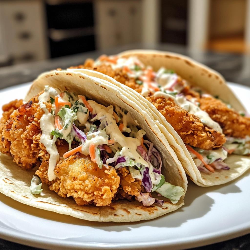 Crispy Fried Chicken Tacos with Ranch Slaw