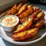 Crispy Garlic Herb Potato Wedges with Homemade Dipping Sauce