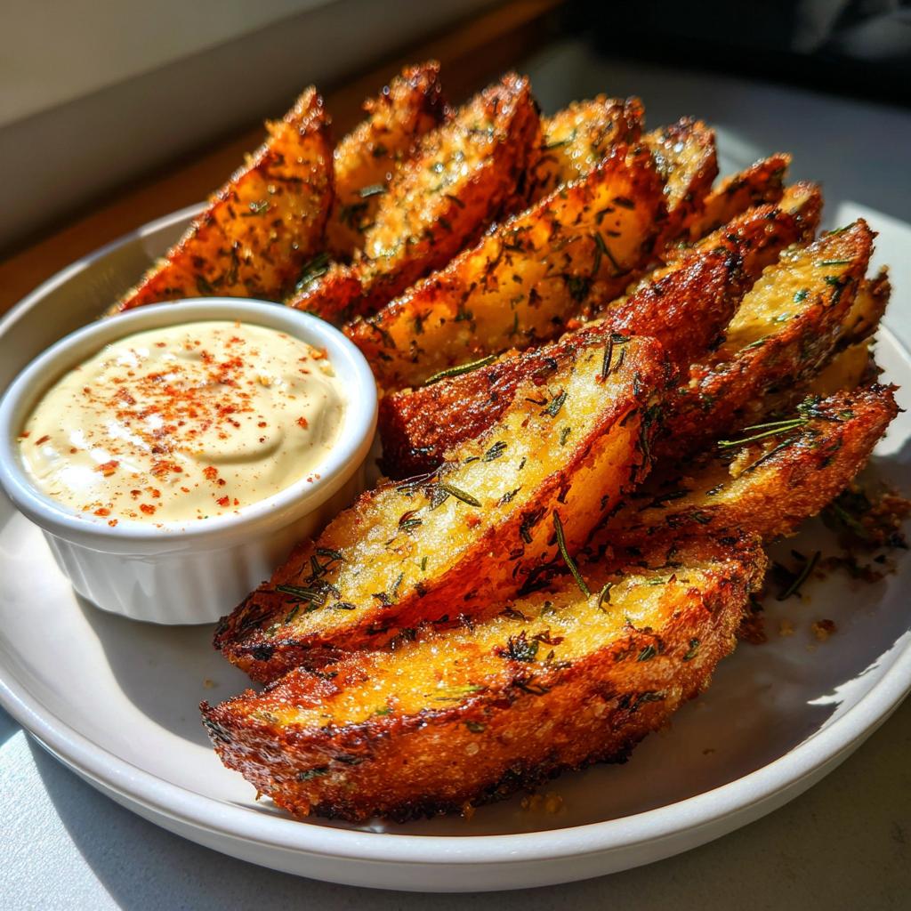 Crispy Garlic Herb Potato Wedges with Homemade Dipping Sauce