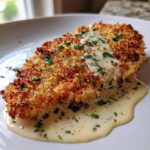 Crispy Parmesan Crusted Chicken with Garlic Cream Sauce