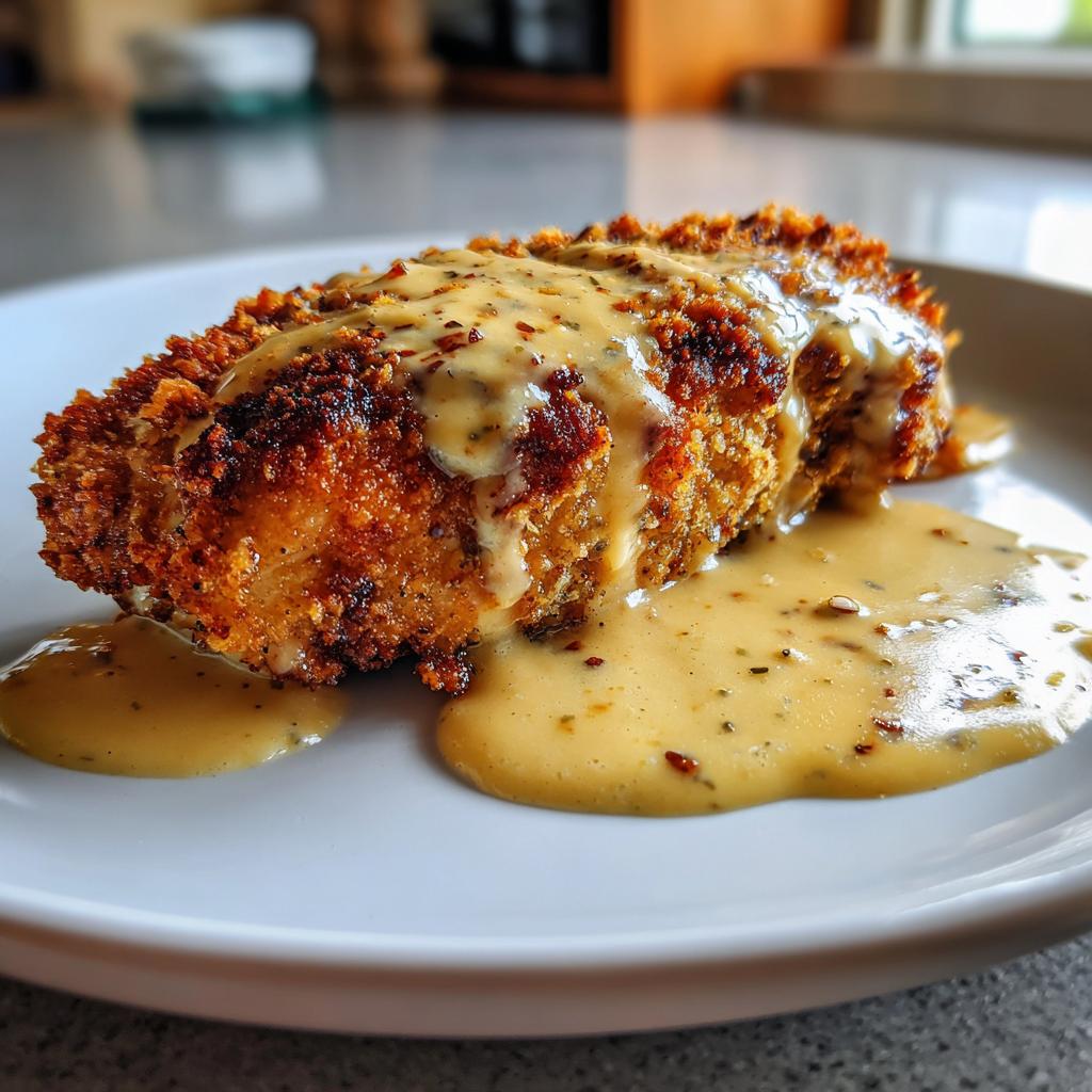 Crispy chicken in a creamy Dijon mustard sauce - detail 1