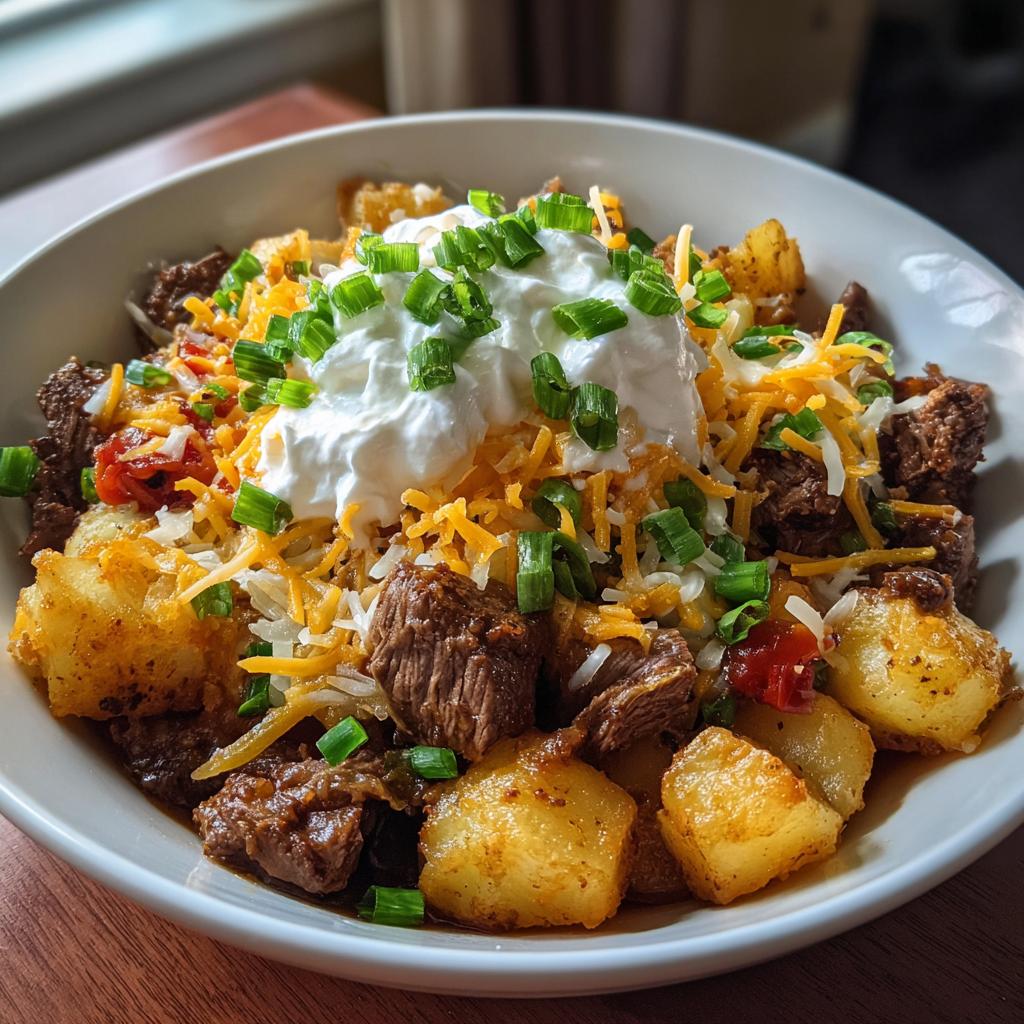 Crockpot Loaded Steak and Potato Bake