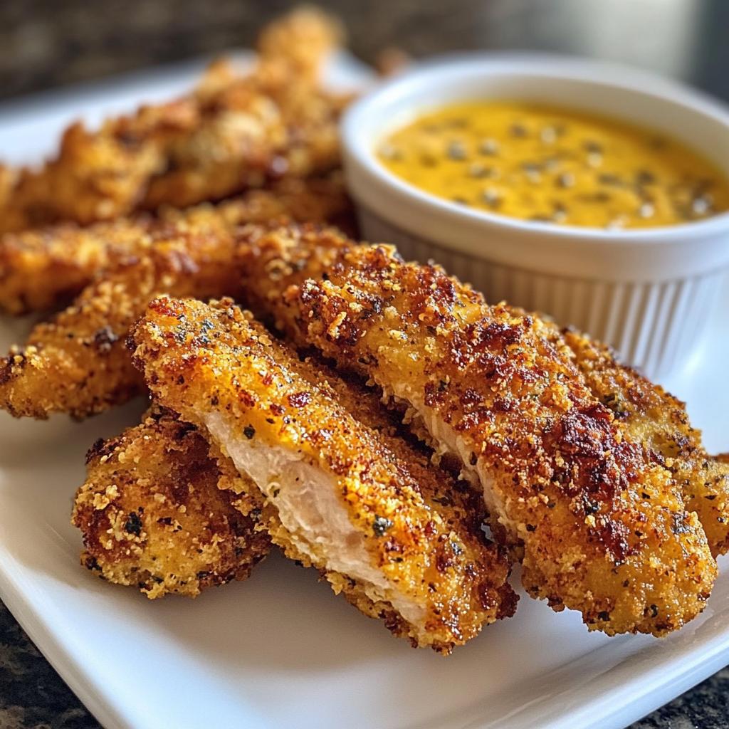 Enjoy Crispy Chicken Strips with Honey Mustard Dip