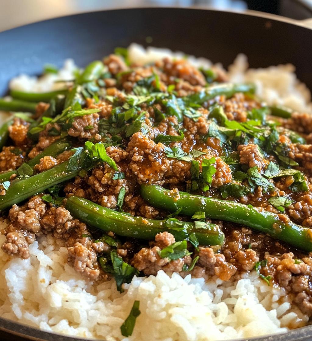 Garlic Beef Skillet with Green Beans and Rice