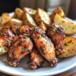 Garlic Butter Chicken Wings with Potato Wedges