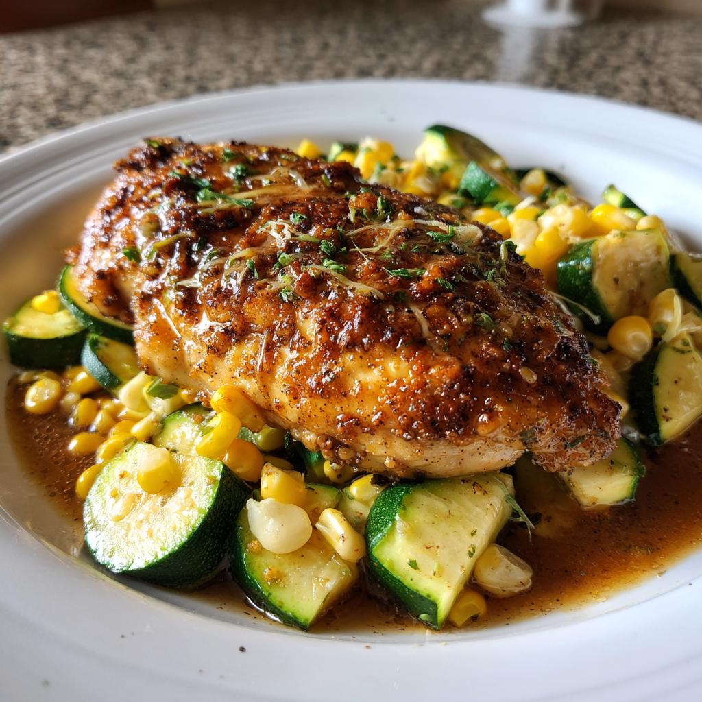 Garlic Butter Chicken with Fresh Zucchini and Sweet Corn