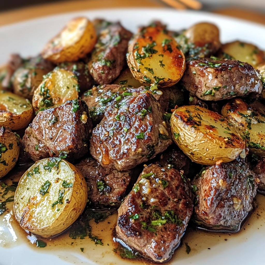 Garlic Butter Herb Steak Bites and Potatoes Recipe in 30 Minutes