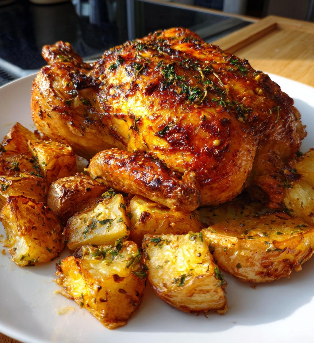 Garlic Butter Roast Chicken with Potatoes