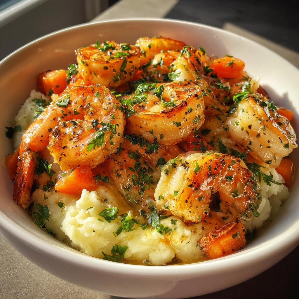 Garlic Butter Shrimp & Veggie Mash Bowl
