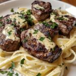 Garlic Butter Steak Bites & Creamy Alfredo Pasta