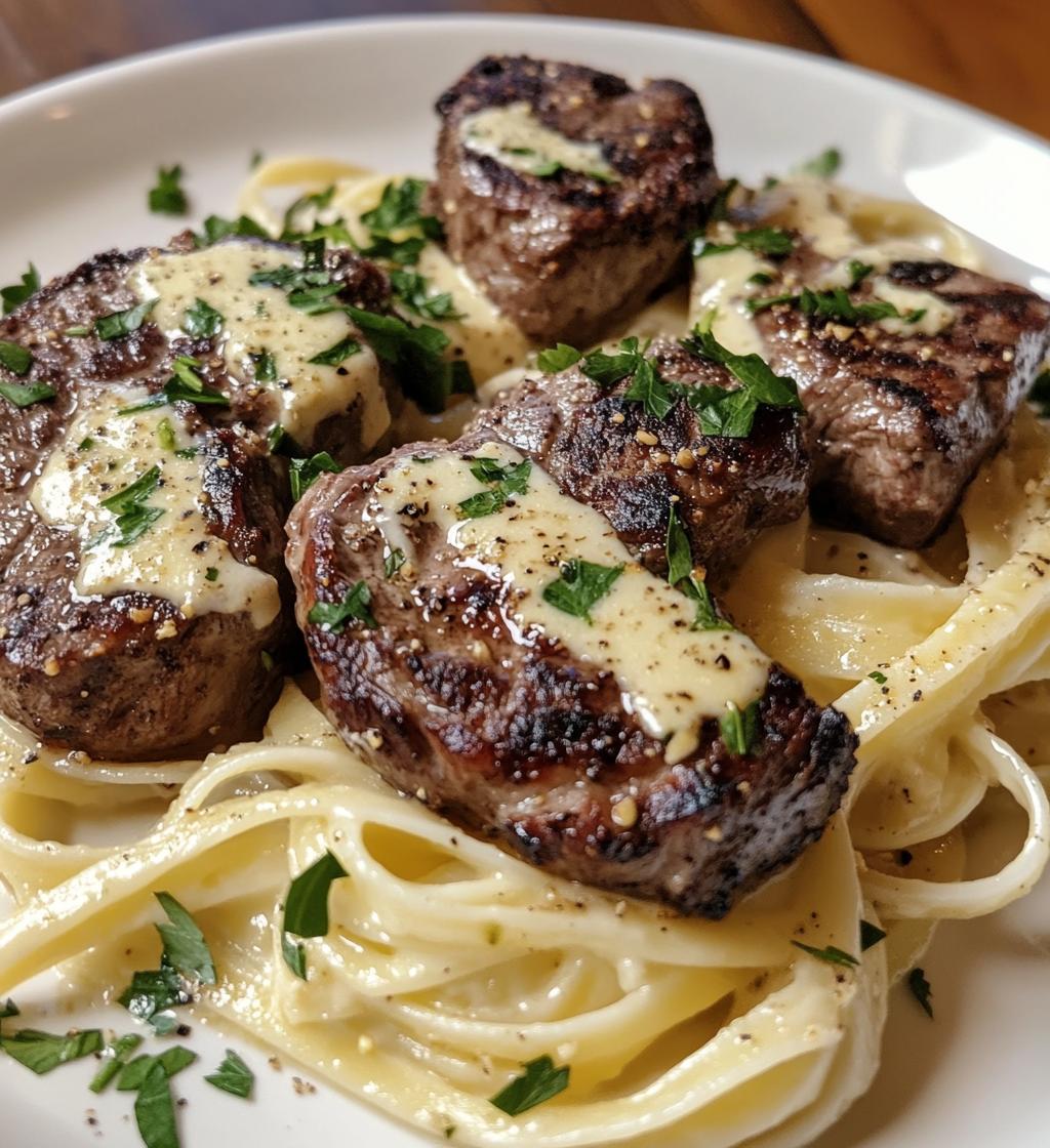Garlic Butter Steak Bites & Creamy Alfredo Pasta