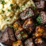 Garlic Butter Steak Bites with Cheesy Mashed Potatoes