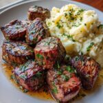 Garlic Butter Steak Bites with Mashed Potatoes