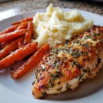 Garlic Herb Chicken with Creamy Mash & Roasted Carrots