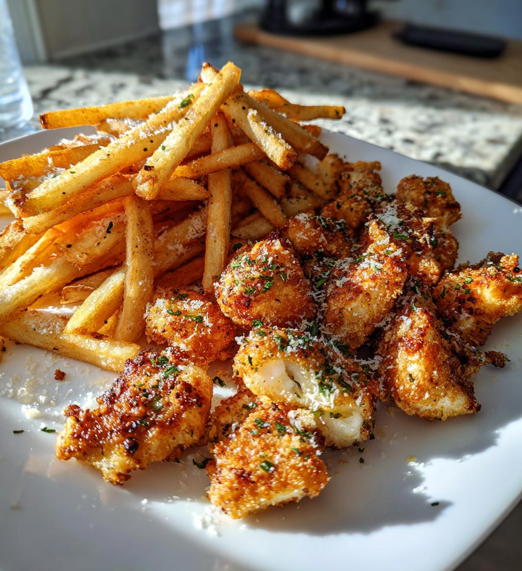 Garlic Parmesan Chicken Bites with Fries