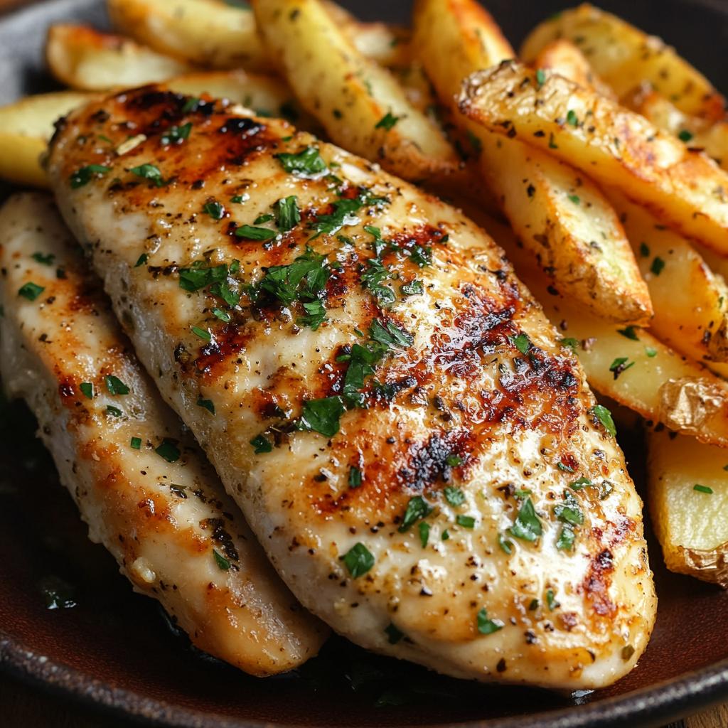Garlic Parmesan Grilled Chicken with Crispy Fries