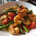 Garlic Prawns with Fresh Tomatoes and Green Asparagus