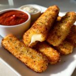 Golden, crispy mozzarella sticks served with rich marinara sauce and a creamy dip