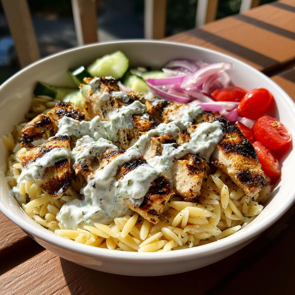 Greek Chicken Bowls with Orzo and Tzatziki