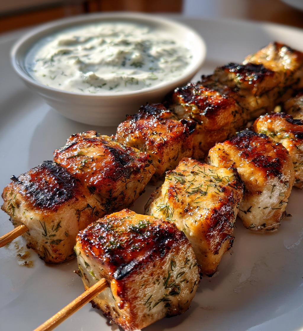 Greek Lemon Chicken Skewers with Tzatziki Sauce