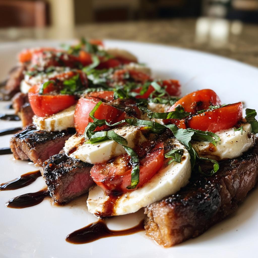 Grilled Balsamic Steak Caprese with Mozzarella, Tomatoes, and Basil - detail 1