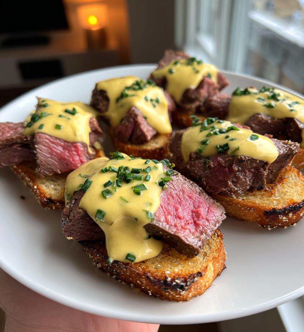 Grilled Beef Tenderloin Crostini with Béarnaise Sauce