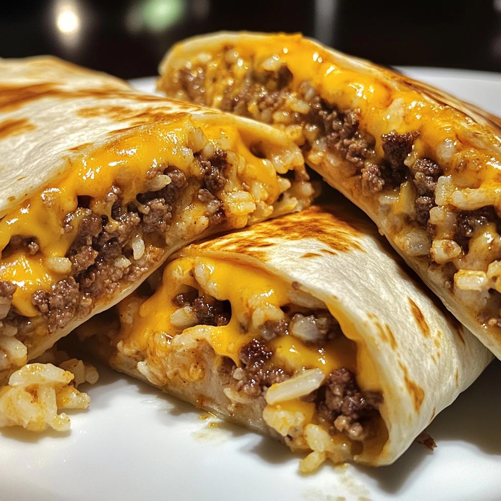 Grilled Cheeseburger Burritos with Rice and Cheese