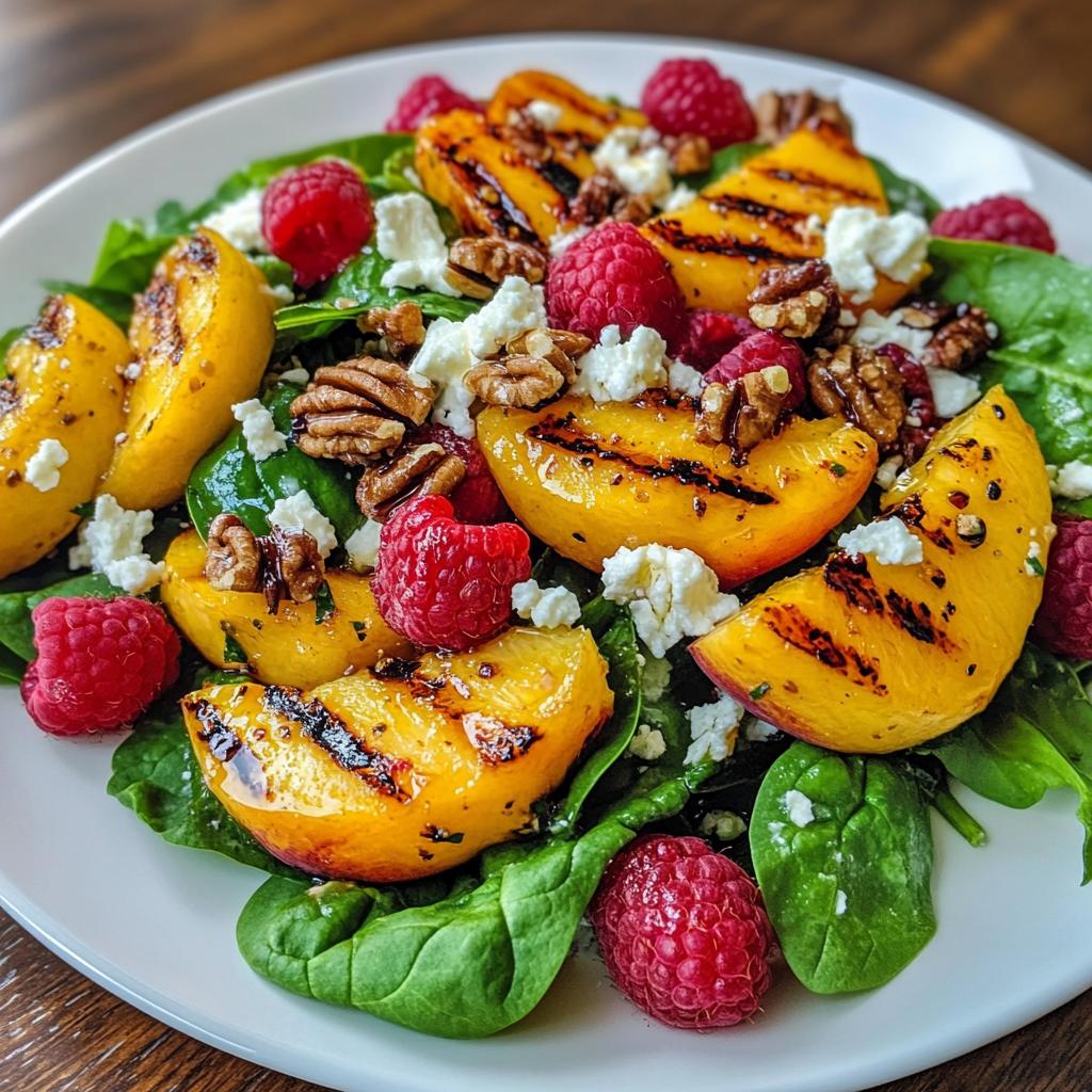 Grilled Peach Salad with Spinach and Raspberries - detail 1