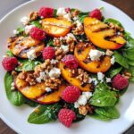 Grilled Peach Salad with Spinach and Raspberries