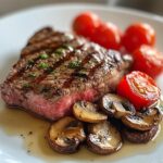 Grilled Steak with Sautéed Mushrooms and Tomatoes