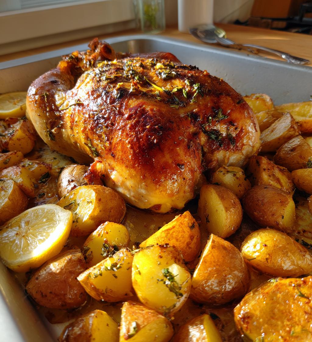 Juicy Lemon Garlic Roast Chicken with Crispy Potatoes: One-Pan Dinner