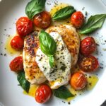 Juicy chicken fillets with oven-baked tomatoes and creamy burrata