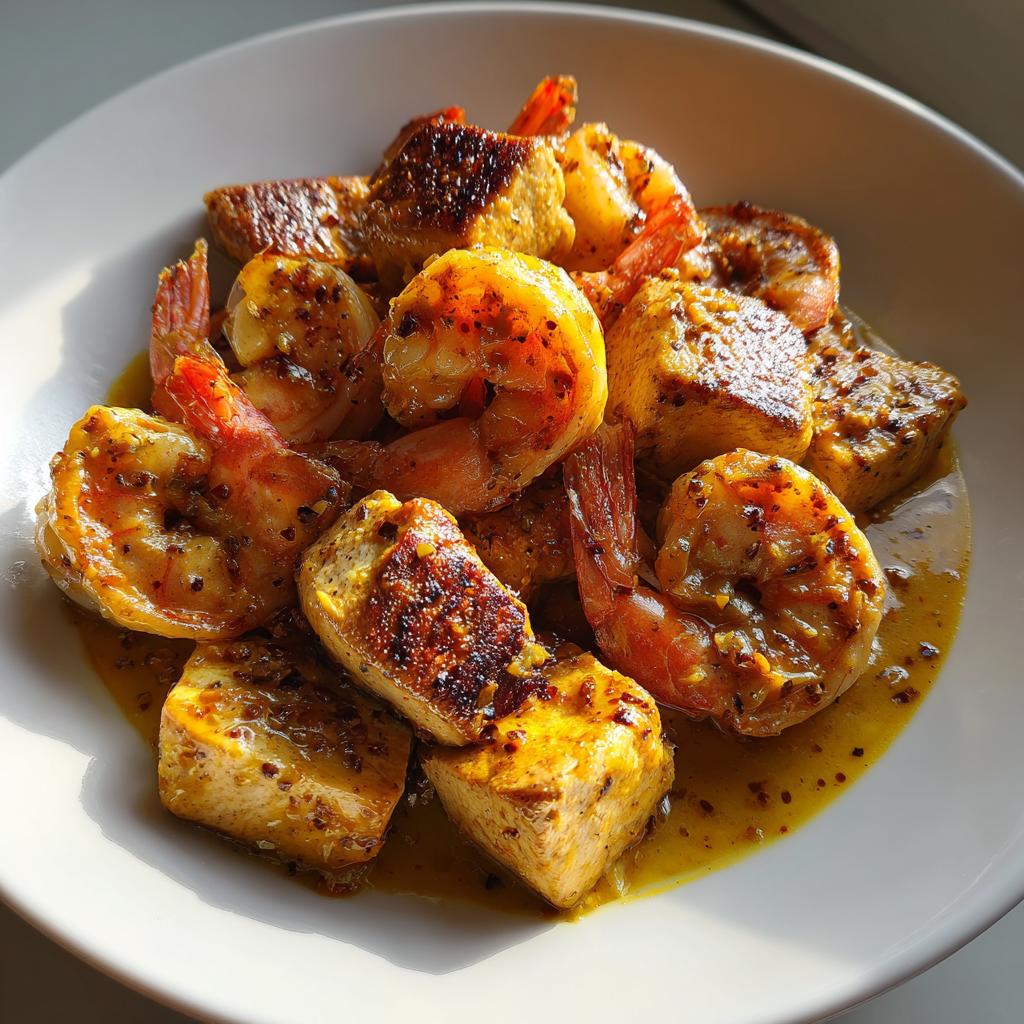 Juicy chicken & prawns in a delicious honey mustard marinade - detail 1