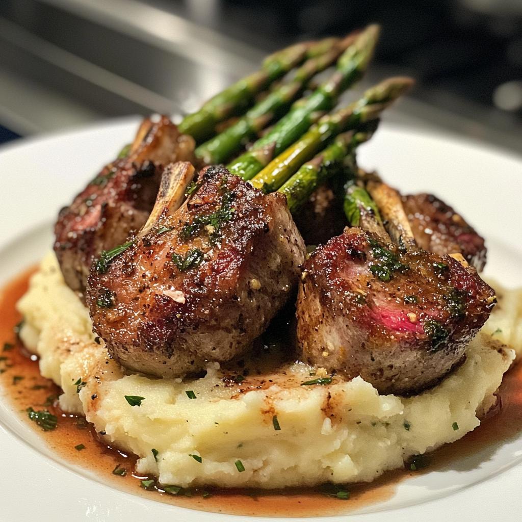 Lamb Chops on Lobster Mash with Asparagus