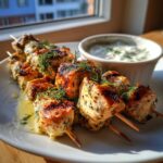 Lemon Herb Grilled Chicken Skewers with Yogurt Dip