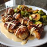 Maple Garlic Chicken Bites with Spicy Cajun Alfredo & Crispy Brussels Twists