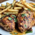 Masala Chicken with Garlic Sauce and Crispy Fries