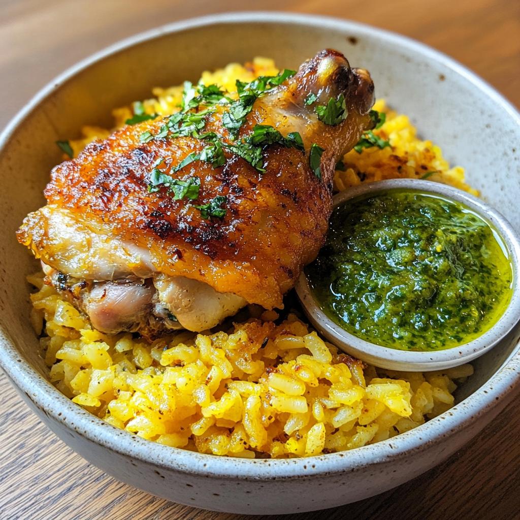 Peruvian Chicken and Rice with Green Sauce