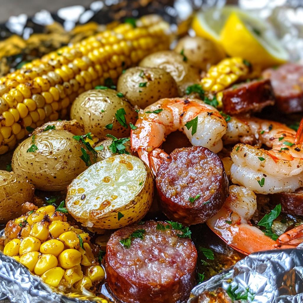 Shrimp, Corn, Potatoes, and Smoked Sausage Foil Pack