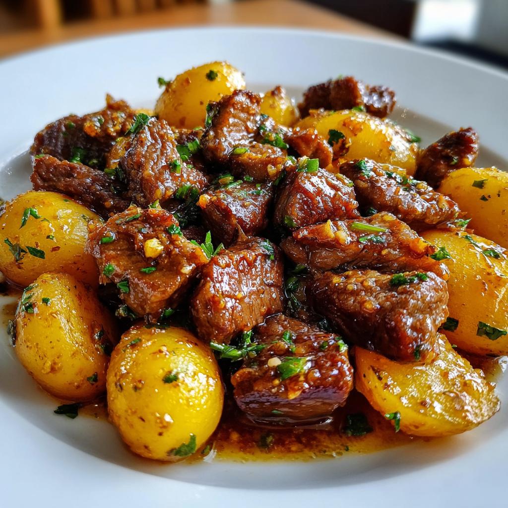 Slow-Cooked Comfort: Garlic Butter Beef Bites with Potatoes That Melt in Your Mouth