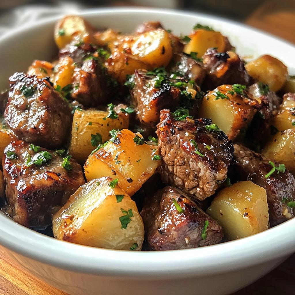 Slow Cooker Garlic Butter Beef Bites & Potatoes