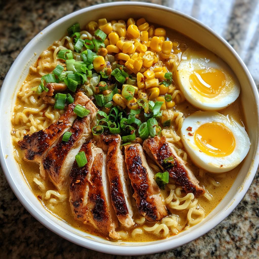 Spicy Chicken Ramen with Creamy Garlic Sauce