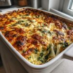 Spinach Chicken Casserole with Cream Cheese and Mozzarella