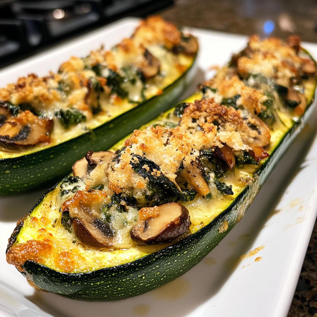 Spinach, Mushroom, and Ricotta Stuffed Zucchini Boats - detail 1