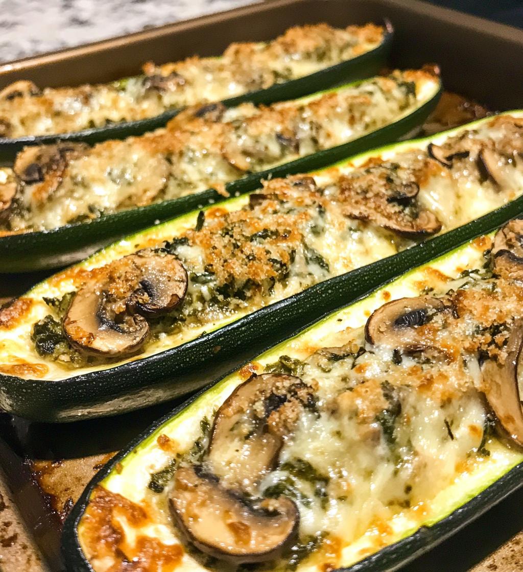 Spinach, Mushroom, and Ricotta Stuffed Zucchini Boats