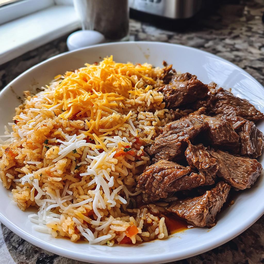 Steak, Cheese, & Mexican Rice