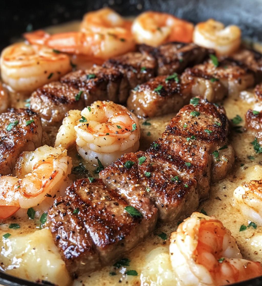 Steak and Seafood Skillet with Garlic Parmesan Cream Sauce - detail 1