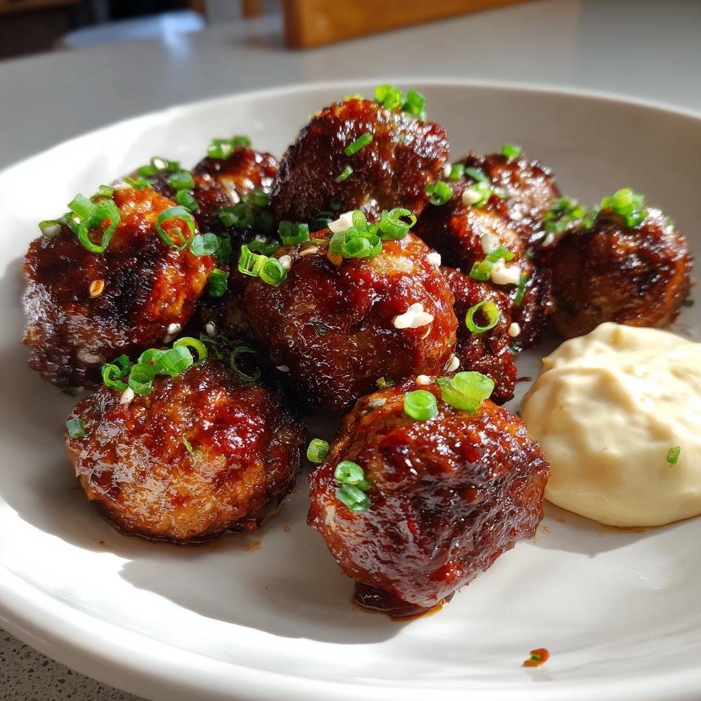 Tender Korean BBQ Meatballs with Spicy Mayo Dip - detail 1