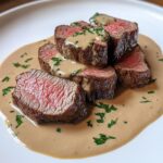 Tender beef fillet in a cognac cream sauce
